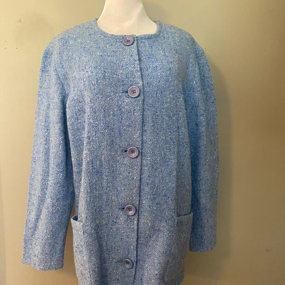 Elegant Boyne Valley Weavers Wool Blend Blue Button-Up Jacket Coat